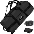 STOVER 45/80/100L Rolling Duffel Bag with Wheels X-Large Durable Travel Duffle + Toiletry Bag Heavy Duty Packable with Shoulder Straps- Use as Luggage or Backpack Men/Women (Black)