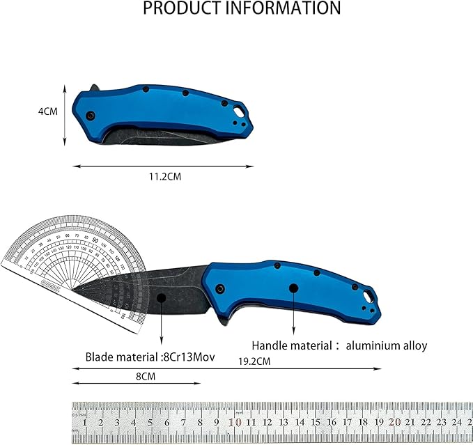 Outdoor Assisted Flipper Folding Pocket Knife 3.23 8Cr13Mov Steel Blade Blue Aluminum Handle EDC Knife for Camping Hiking Fishing Gift
