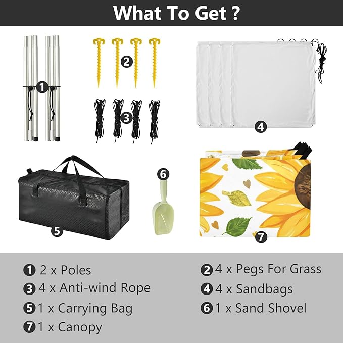 Beach Canopy with Windproof Ropes &amp Sandbags Beach Tent Sun Shade Sun Shelter for Camping Trips Fishing Backyard Fun or Picnics Sunflower