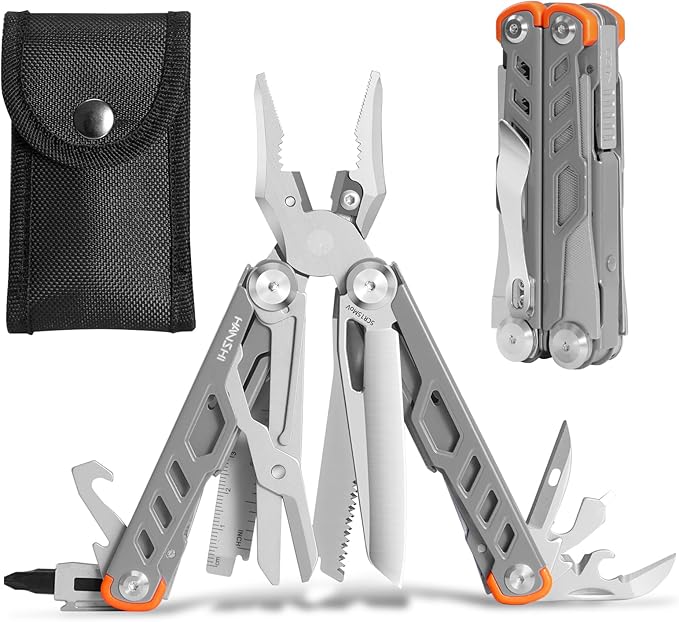 HANSHI 15 in 1 Multitool Pliers with Scissors Upgraded Heavy Duty Stainless Steel Multi Tool with YG10 Tungsten Steel Replaceable Wire Cutters for Survival Camping HikingRepair and Gift (Silver)