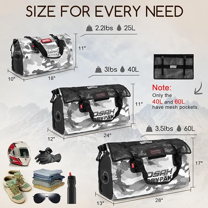 Waterproof Duffel Bag - Motorcycle Dry Bag Tail Bag with Large Storage Space Waterproof Luggage Duffle Bags with Outer Mesh Zipper Pocket for Camping Kayaking Fishing &amp Traveling