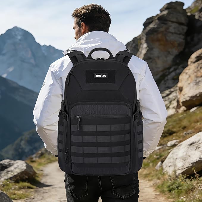 MOSISO 30L Military Tactical Backpack for Men Daypack 3 Day Bug Out Bag Hiking Rucksack with Bottle Holder for Sport Outdoor Hiking Camping Training Black