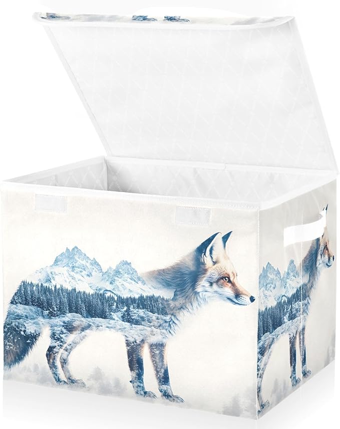 Storage Cube with Lid Fox Mountain Print 16.5×12.6×11.8 IN Collapsible Large Capacity Foldable Storage Basket Bin Organizer