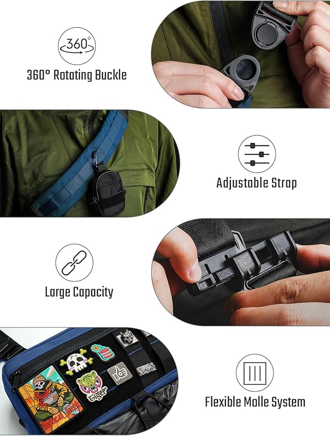TACTICAL_GEEK Crossbody Shoulder Bag Multipurpose Daypack Chest Backpack Casual Sling Bag for Men &amp Women (L3C-Blue)