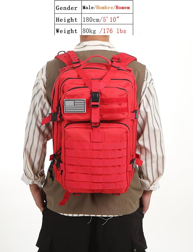 50L Sturdy Nylon Waterproof Fishing Hunting Backpack Outdoor Military Rucksacks Tactical Sports Camping Hiking (Red)