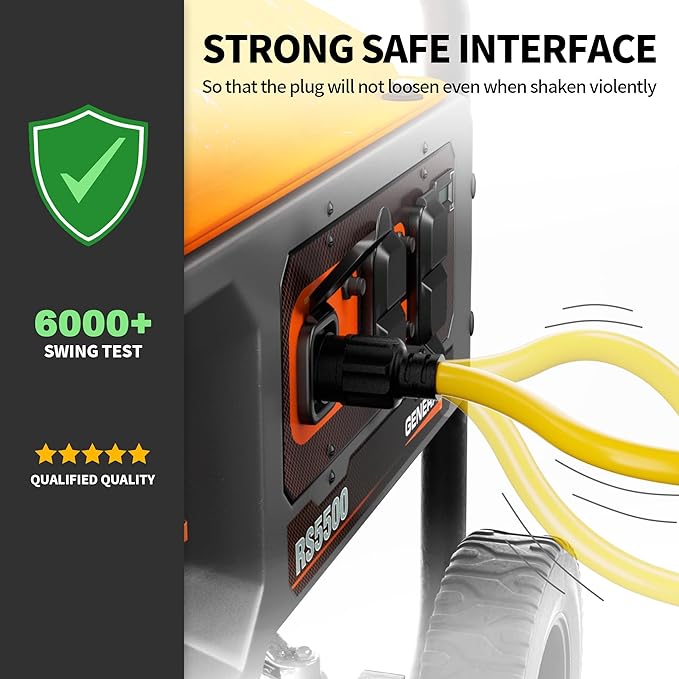 POWGRN 30 Amp Generator Extension Cord (75 Feet) 4-Prong 125/250V NEMA L14-30P/L14-30R10 Gauge STW Locking Power Cord for Transfer Switch Portable GeneratorsYellow 75ft Generator Cable