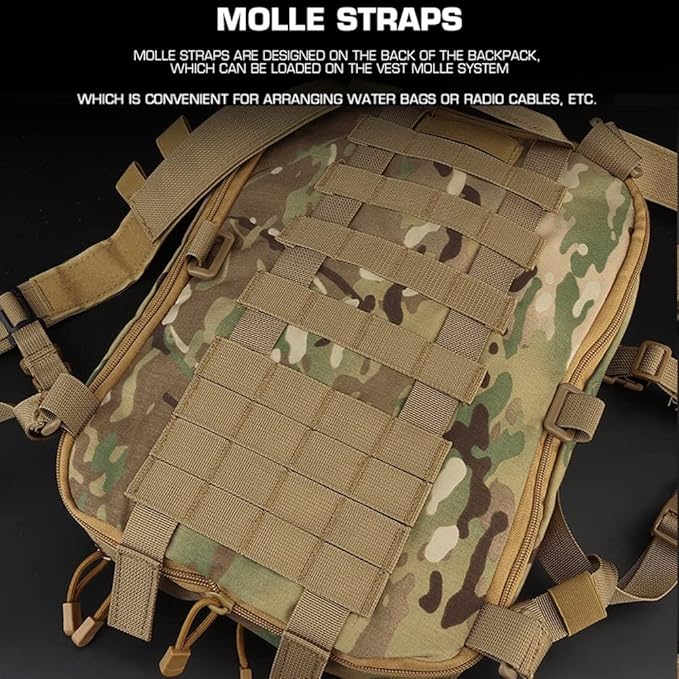 Tactical Expandable Hydration Backpack MOLLE Multi-purposed Airsoft Utility Bag for Travelling Hiking Hunting