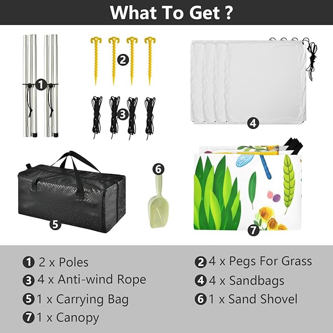 xigua Potted Plants Beach Tent Sun Shelter with Carrying Bag - Silver Coated Oxford Fabric Beach Canopy for Beach Camping Fishing - Includes Windproof Ropes Sandbags &amp Stakes