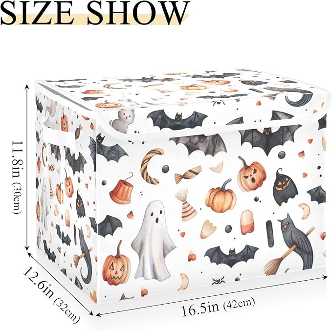 Halloween Baskets Collapsible Storage Bins with Lids Bats Pumpkins Halloween Storage Boxes Clothes Baskets for Organizing