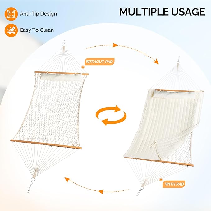 ONCLOUD Hammock with Stand for Outsides Heavy Duty Adjustable Double Hammock Set All-in-one Use Hammock with Stand for Outdoors Patio Garden Yard 550 LBS(White Set)