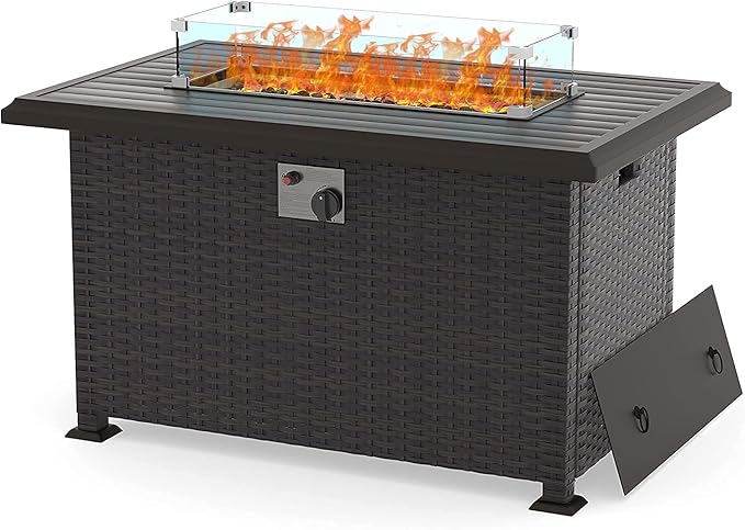 Kullavik 43 Propane Fire Pit Table55000 BTU Auto-Ignitiongas Gas Fire Table with Fire Glass and LidWaterproof Cover and Blue Glass Stone for PatioBalconyGarden