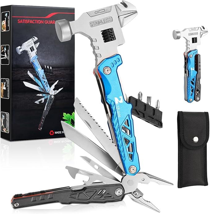 18 in 1 MultitoolBlueProfessional Stainless Steel Multitool Pliers with Replaceable Alloy Steel Blades Wire CuttersBottle OpenerApply to SurvivalCamping &amp Huntingfor Father's Day gift