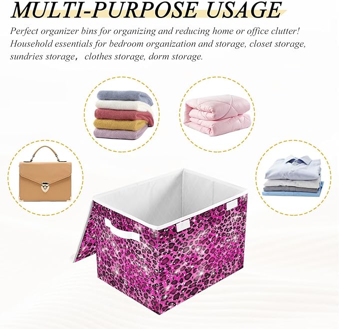 Leopard Gradient Glitter Decoration Sequins Peach Purple Storage Box with Lid Stackable Fabric Storage Large Storage Bins