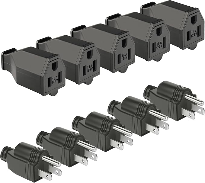 NEMA 5-15P Electrical Replacement Plugs End Extension Cord Ends 125V 15A 2Pole 3Wire Male&ampFemale PlugGround Neutral Generator Plugs 3 Prong Power Replacement Plug5 Set