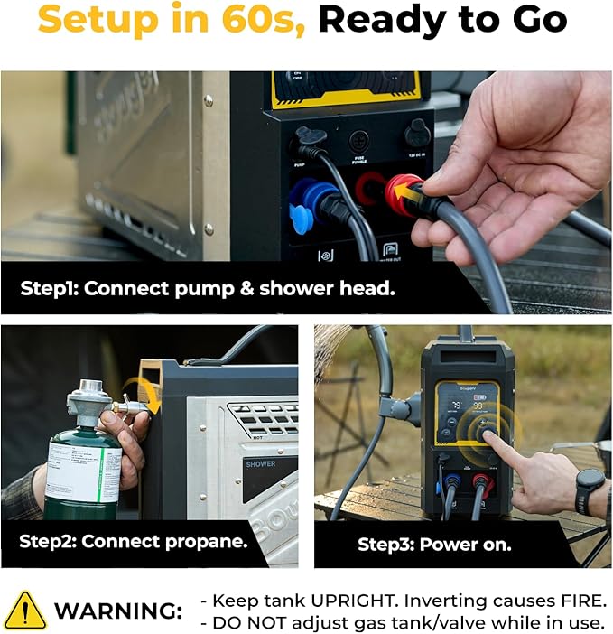 BougeRV Upgraded Portable Propane Water Heater Hot Water Heater w/Built-in battery for Showering &amp Cleaning Camping Water Heater w/Water Pump &amp Showerhead Overheating Protection Outdoor Us