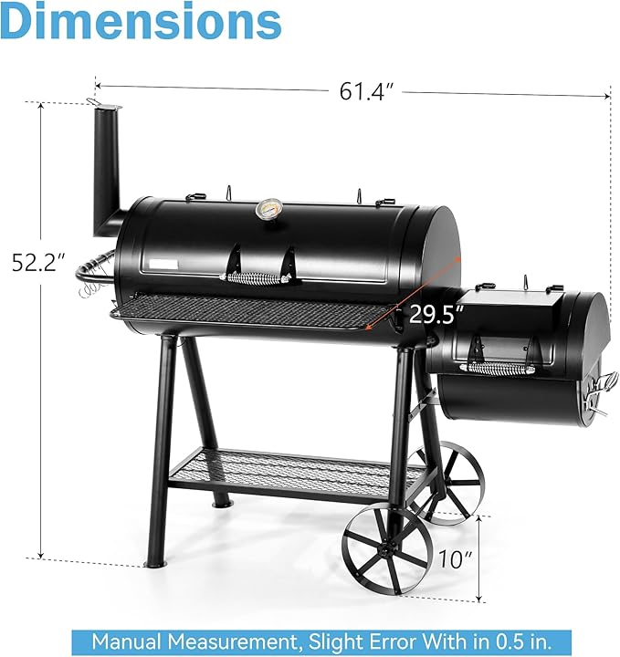 GREEN PARTY Offset Smoker Charcoal Grills with 37 Inch Cook Chamber Barrel Smoker and Charcoal Grill Combo 941 Sq. In. Space Barrel Smoker Grill for Outdoor BBQ Patio Backyard Cooking