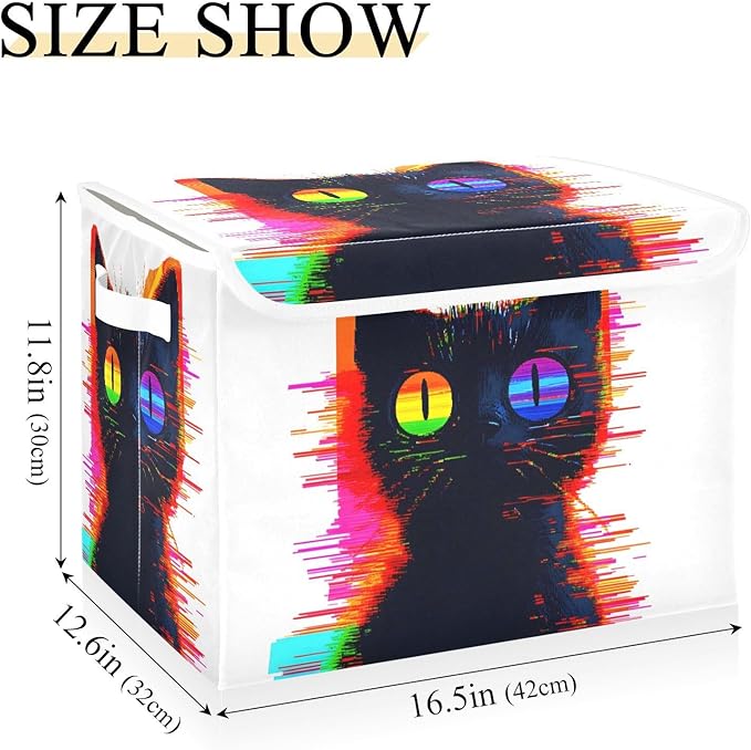 AIXIWAWA Lidded Storage Cube (Digital Art Cat) Fabric Foldable Closet Bins with Flip Lid and Handles Organizer Basket Container 16.5 x 12.6 x 11.8 IN