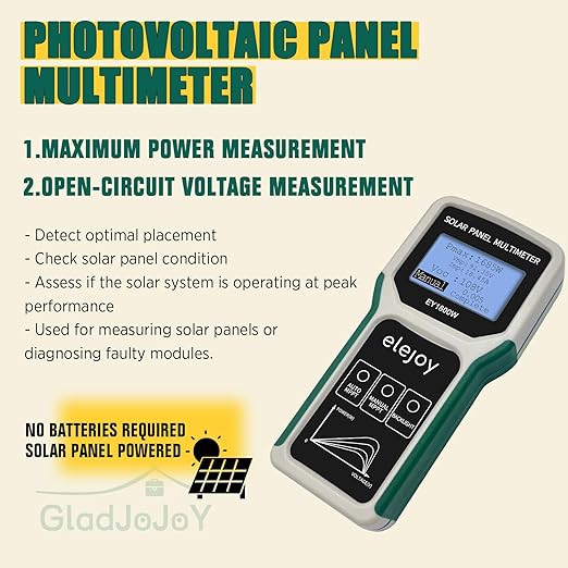 Upgrade 1800W Solar Panel Tester MPPT Photovoltaic Panel Multimeter Smart MPPT Tools for Testing Solar PV Panel Open Circuit Voltage &amp Troubleshooting LCD &amp Multiple Safety Protections