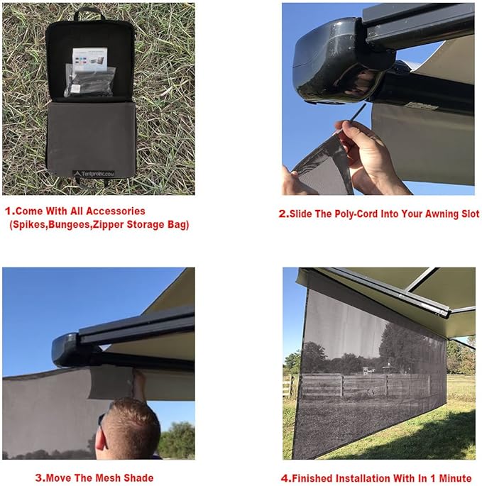Tentproinc RV Awning Sunshade Screen 6' X 11' 3''(fit for 12' Awning)- Mesh Sun Shade for Motorhome Camping Trailer Awning Sunscreen UV Sunblocker Shadescreen - 3 Year Warranty (Brown)