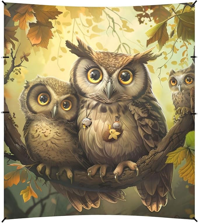 ALAZA Cute Owl Family Beach Tent Sun Shelter Portable Canopy Sunshade for Outdoor Camping Picnics Backyard Fun 10x9 ft