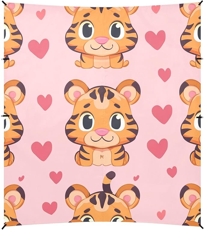 ALAZA Cute Tiger Heart Seamless Beach Tent Sun Shelter Portable Canopy Sunshade for Outdoor Camping Picnics Backyard Fun 10x9 ft