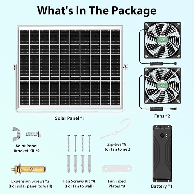 Solar Fan with Battery Solar Fan for Greenhouse &amp Chicken Coop Rechargeable Solar Fans for Outside Solar Powered Exhuast Fans for Outdoor Doghouse Shed Circulation Vent Ventilation Cooling