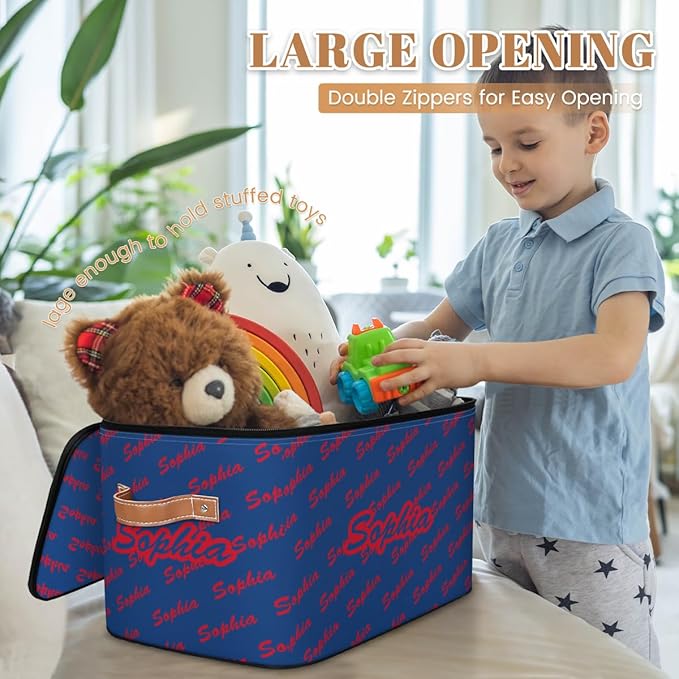 Custom Storage Bins with Zipper Lid Personalized Blue Red Fabric Lidded Storage Baskets Boxes Foldable Cubes Clothes Organizer Container