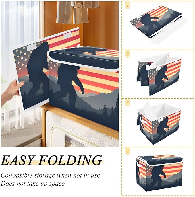 Storage Cube with Lid American Sasquatch Print 16.5×12.6×11.8 IN Collapsible Large Capacity Foldable Storage Basket Bin Organizer