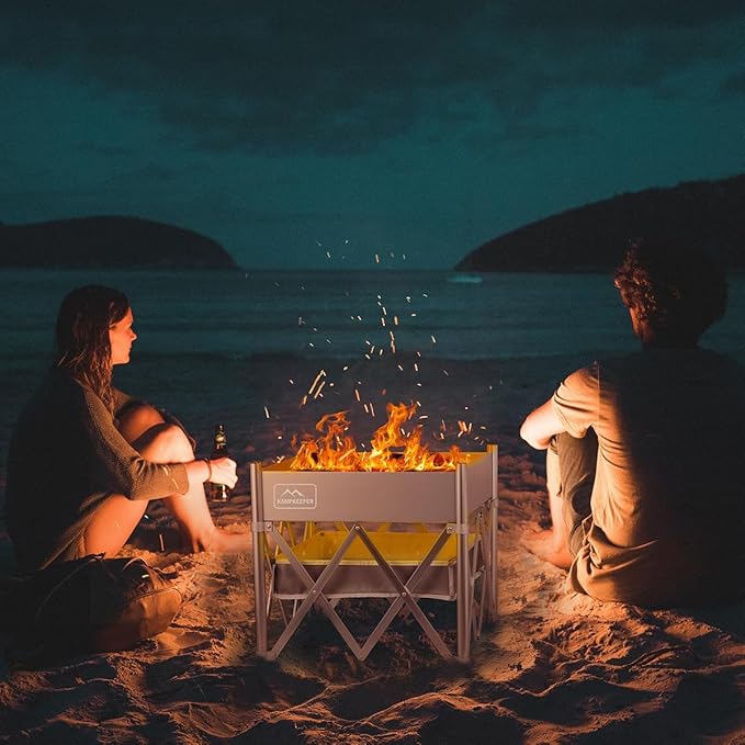 KAMPKEEPER Portable Fire Pit Outdoor Tabletop Firepit 18 Inch 304 Stainless Steel Wood Burning Fireplaces Collapsible Pop Up Fire Pit for Outside Included Heat Shield for Leave No Trace Fires