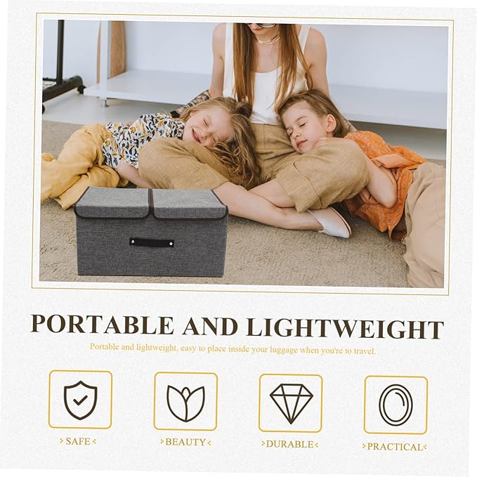 Cabilock Cotton Fabric Double Lid Storage Box Collapsible Organizer Large Capacity for Clothes Toys Books