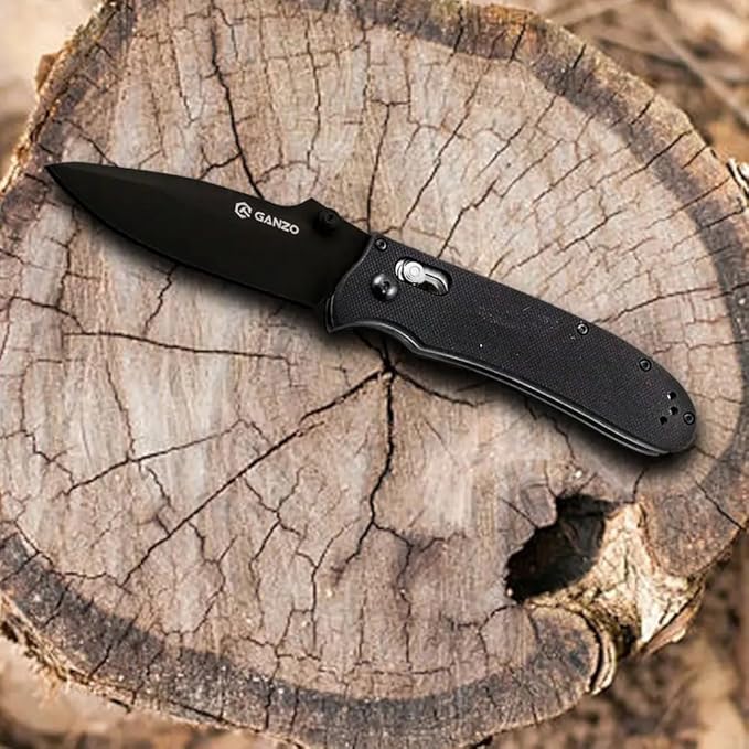 Firebird GANZO G704B-BK Pocket Folding Knife 3.34 440C Stainless Steel Black Blade G-10 Anti-Slip Handle with Clip Hunting Fishing Camping Folder Outdoor EDC Pocket Knife (Black)