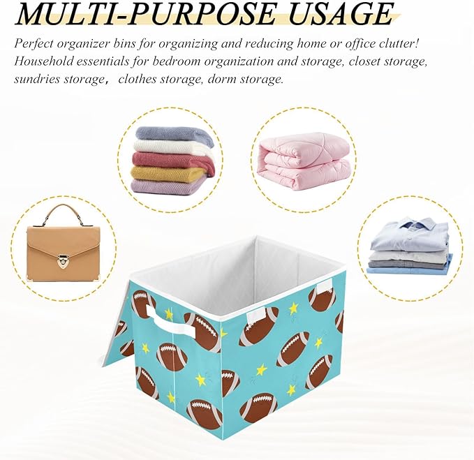 susiyo Large Foldable Storage Bin with Flip-Top Lid Rugby Balls Storage Box Collapsible Closet Organizer Containers Boxes Decorative Baskets with Handles for Home Bedroom Living Room Office