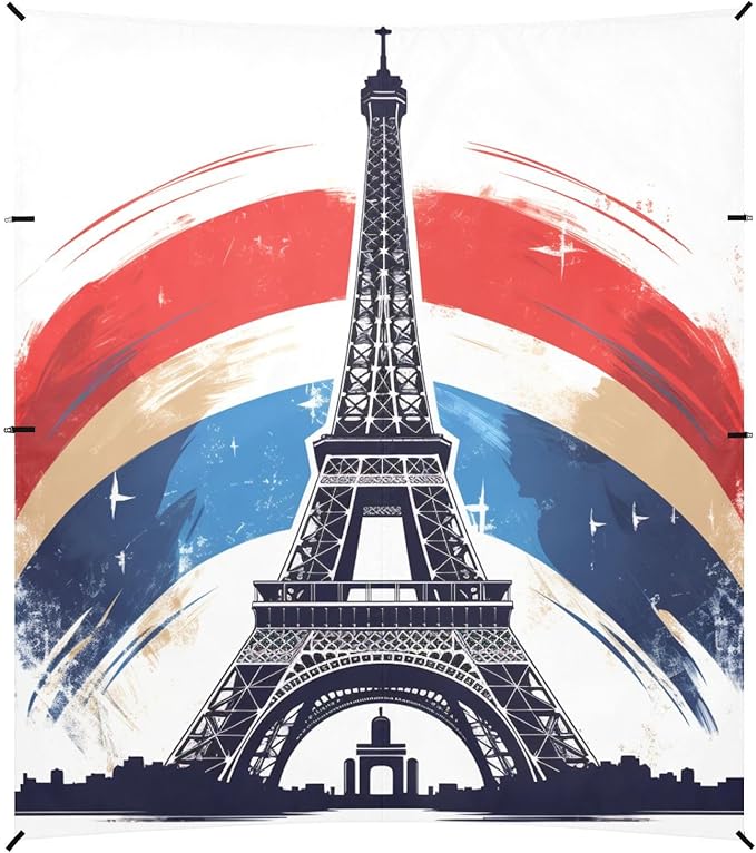 ALAZA Silhouette Eiffel Tower on French Flag Beach Tent Sun Shelter Portable Canopy Sunshade for Outdoor Camping Picnics Backyard Fun 10x9 ft