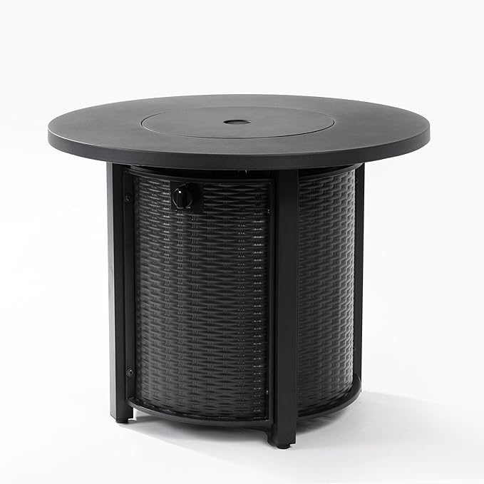32'' Round Gas Fire Pit 50000 BTU Steel Outdoor Fire Tables Fire Table with Lid Add Warmth &amp Ambience to Gatherings and Parties On Patio Deck Garden Backyard Black.