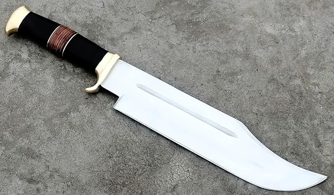 DSK-179 Fixed Blade Bowie Knife with Leather Sheath - High Polish Forged Premium Hunting &amp Survival Knife