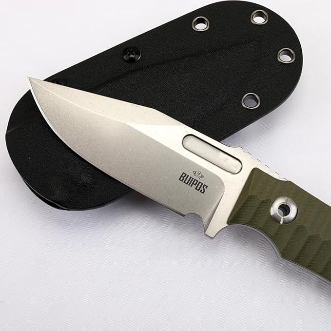 BD02 Fixed Edge Knife 22.9CM Stainless Steel Blade G10 Handle Full Edge EDC Tool Straight Knife for Work Camping Survival (Stone Wash Black Stone Wash White) (Green handle and white blade)
