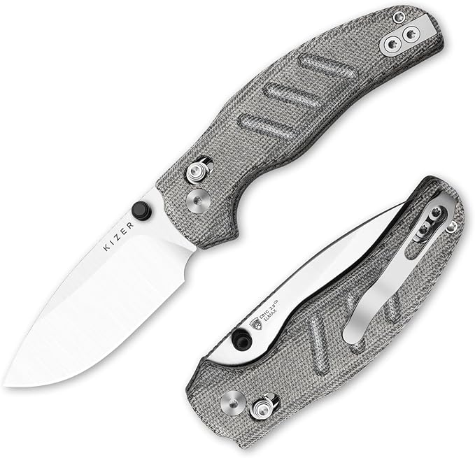 Kizer C01C 2.9 CD Sheepdog Pocket Knife 2.95 Elmax Drop Point Blade Folding Knife with Black Norplex UltreX™ Micarta Handle Small EDC Camping Survival Knives with Thumb Stud Ki3488.29CDA2