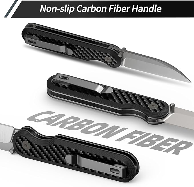 FINTISO Pocket Knife 3 S35VN Blade EDC Knife with Carbon Fiber Handle Folding Knife with Pocket Clip for Outdoor Camping Hunting Hiking Survival Parrot Series
