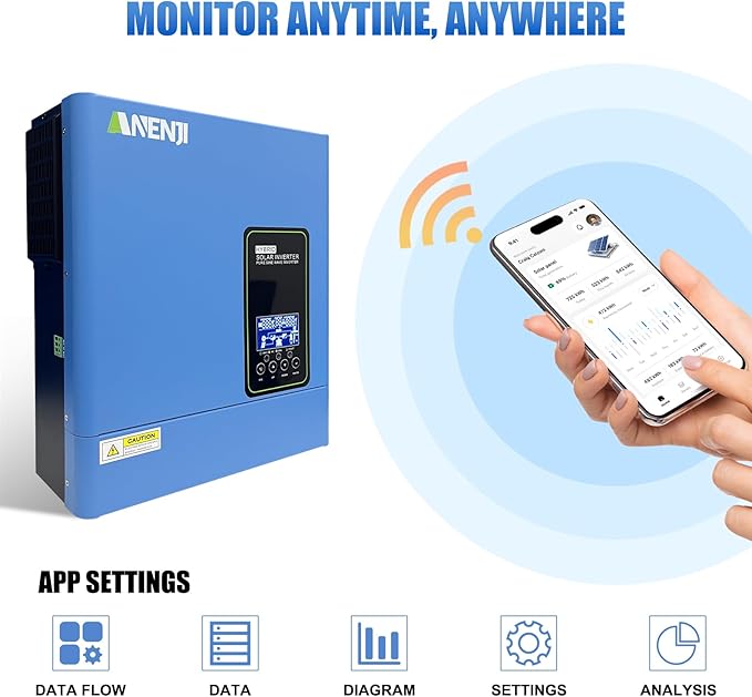Hybrid Solar Inverter 3000W 24Vdc to110Vac Off-Grid Inverter100A MPPT ControllerSupport Battery-Less or AGM Lithium Battery Pure Sine Wave for Home BackupSolar Systems