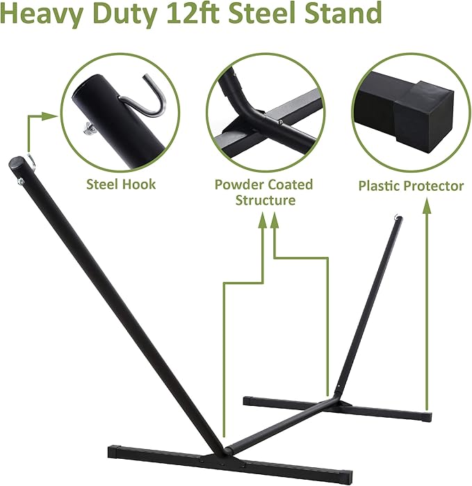 SUNCREAT Portable Double Hammock with Stand 475 lbs Capacity Heavy Duty Two Person Hammock with Stand Included Green Stripe