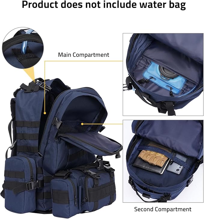 CVLIFE Tactical Backpack Military Army Rucksack 60L Large Assault Pack Detachable Molle Bag Blue