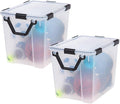 IRIS USA WeatherPro 103 Qt Storage Bins with Lids 2 Pack BPA-Free Plastic Gasket Box with Tight Latch and Seal Stackable Nestable Tote Tub - Clear/Black