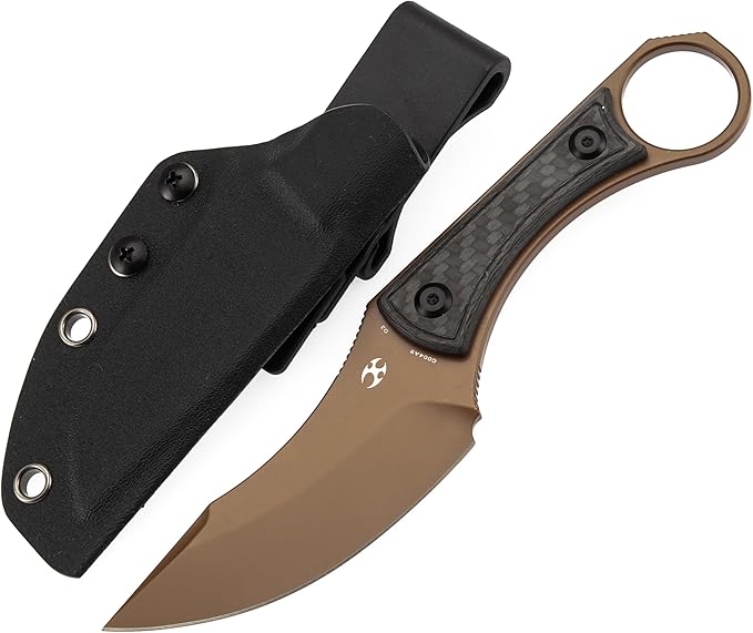 KANSEPT Niko Fixed Blade Knife 3.54'' Rose Gold Coated D2 Sharp Blade with Twill Carbon Fiber Handle Adjustable Kydex Sheath for Edc Hunting Survival Camping G004A9