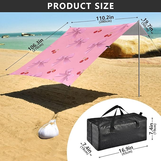 ALAZA Cherry and Bow Beach Tent Sun Shelter Portable Canopy Sunshade for Outdoor Camping Picnics Backyard Fun 10x9 ft