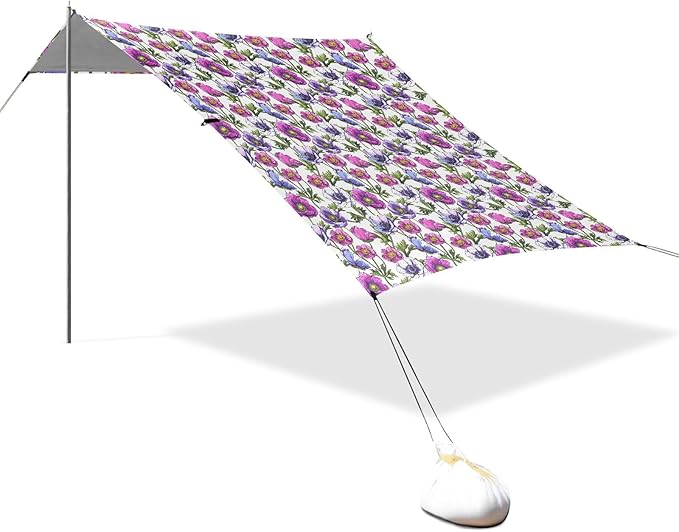 ALAZA Colorful Anemone Flower Beach Tent Sun Shelter UPF50+ Protection Beach Shade Canopy w/ 4 Sandbags for Outdoor Camping Fishing Backyard Fun Picnic 10x9 ft