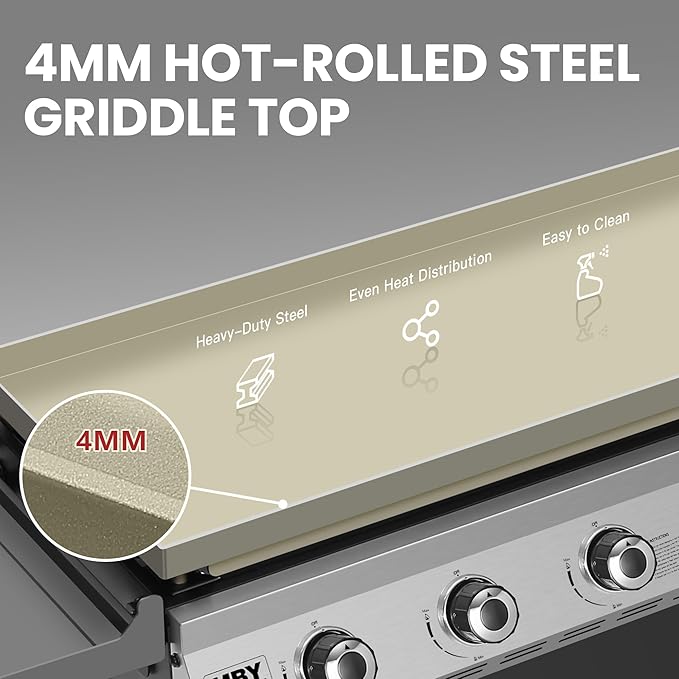 5-Burner Propane Gas Griddle 50000 BTU Outdoor Flat Top Propane Grill with 540 Sq In Cooking Area Rolling Wheels &amp Folding Side Shelves for Camping Tailgating &amp Backyard BBQ Black