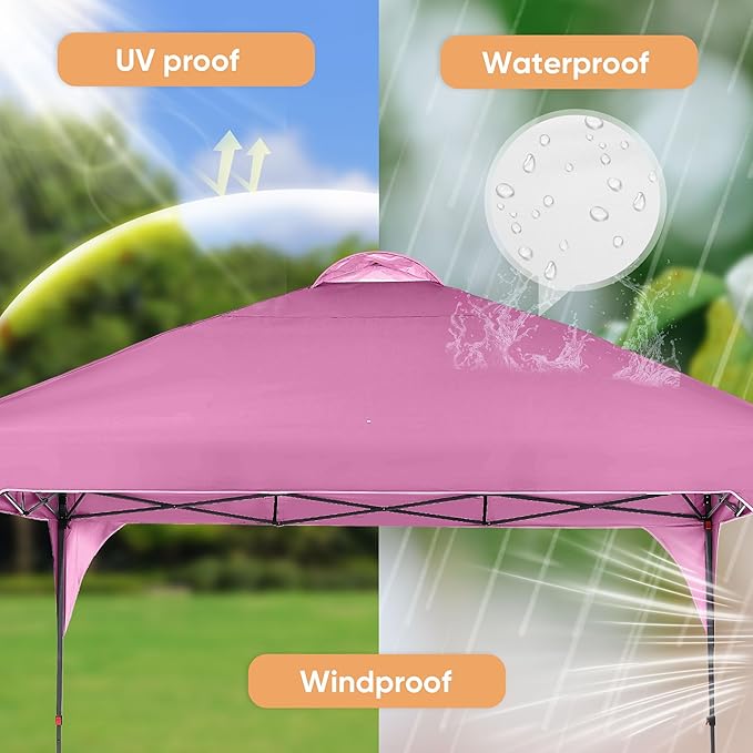 GDY 12X12 Pop Up Canopy Tent Outdoor Canopy Tent Commercial Instant Gazebos Portable Shelter Canopies for Patio/Outdoor/Wedding Parties and Events Pink.