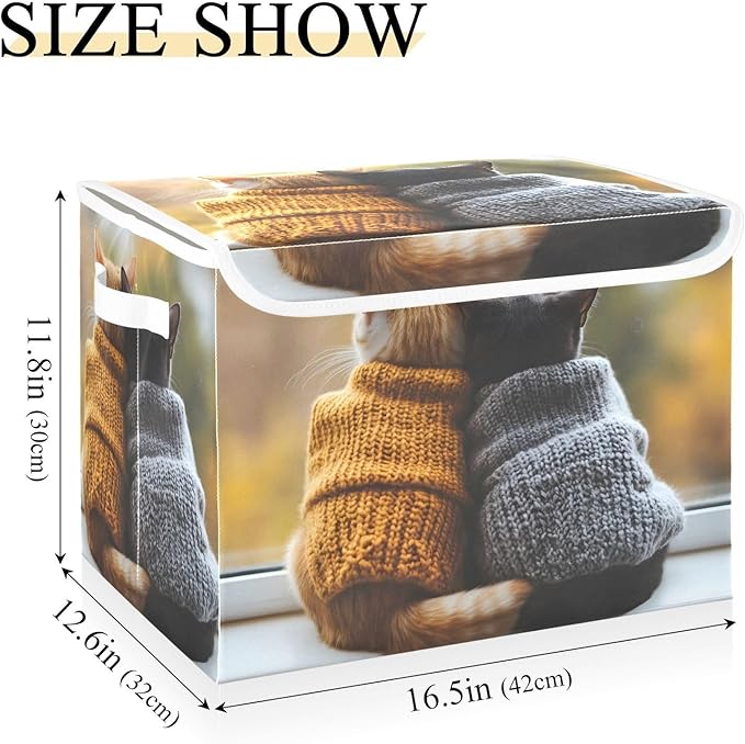 AIXIWAWA Lidded Storage Cube (Cat Lover) Fabric Foldable Closet Bins with Flip Lid and Handles Organizer Basket Container 16.5 x 12.6 x 11.8 IN