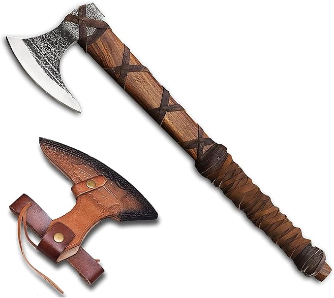 Generic | 27 and 3.5 lbs Custom Handmade Viking Axe of Ragnar Lothbrok Norsmen- Battle and Forest Hunting Hatchet Authentic Viking ax with Sheath Vikings Gifts (Ragnar Lothbrok Axe) Brown