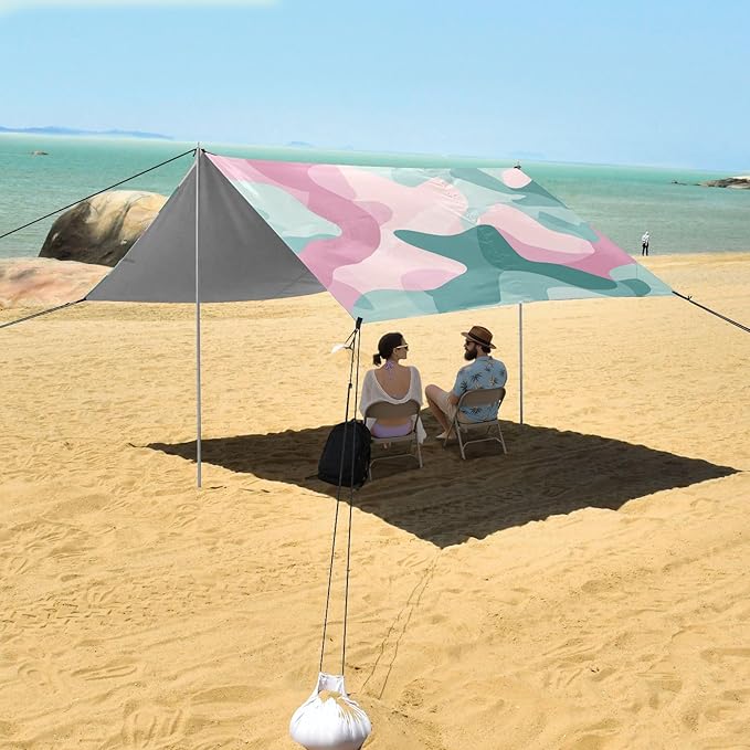 Aqua Cyan Foldable Beach Tent UPF50+ Waterproof Large Portable Sun Shelter with Carrying Bag for Camping Picnics Backyard &amp Fishing